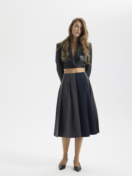 Юбка миди в складку (Размер: XS, Цвет: Серый)