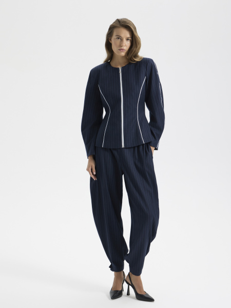 Жакет приталенный с обьемным плечом (Размер: XS, Цвет: Синий)