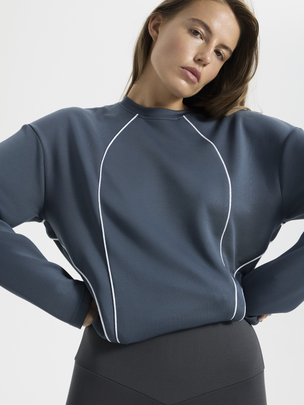 Лонгслив оверсайз с кантом (Размер: L, Цвет: Серый)